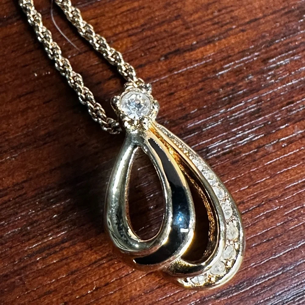 Vintage Christian Dior Gold-Plated Crystal Teardrop Pendant Necklace